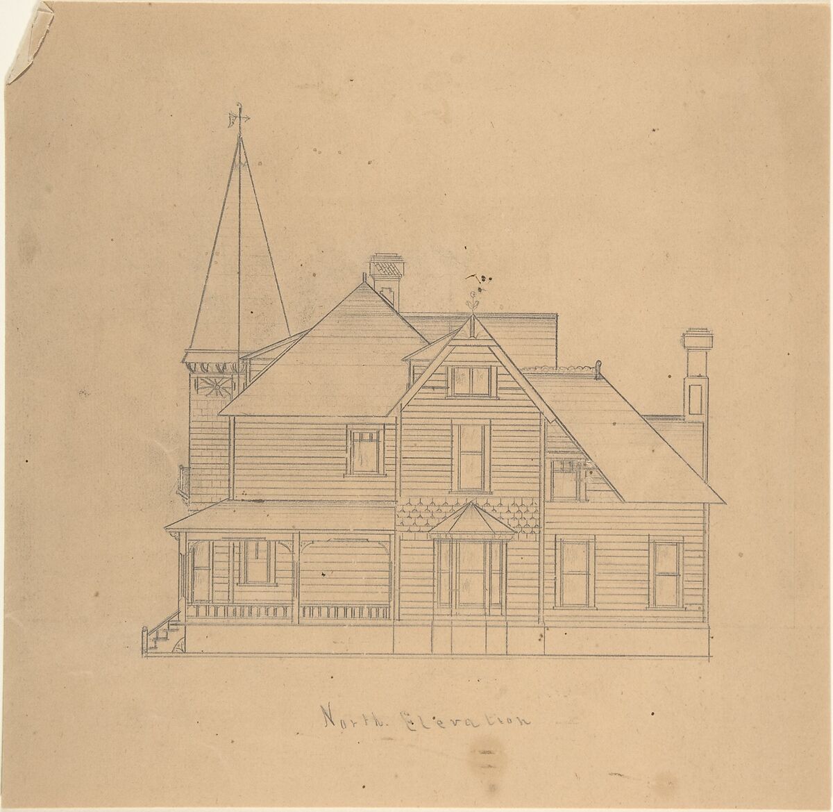 Design for a House, North Elevation, W. Strong (British, 19th century), Graphite 