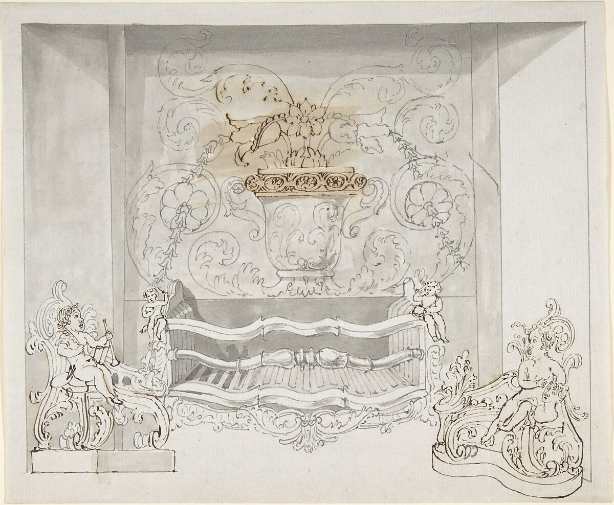 Design for a Cast-iron Grate, Benjamin Dean Wyatt (British, London 1775–1850 Camden Town), Pen and ink, brush and wash 