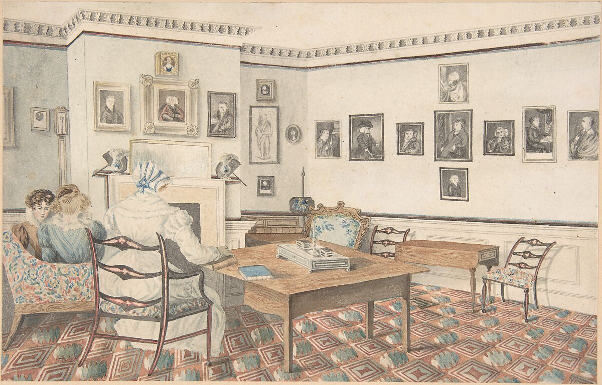 Drawing Room at Hatton, Warwickshire, Attributed to Granddaughters of Dr. Samuel Parr (British, active 1800–30), Watercolor 