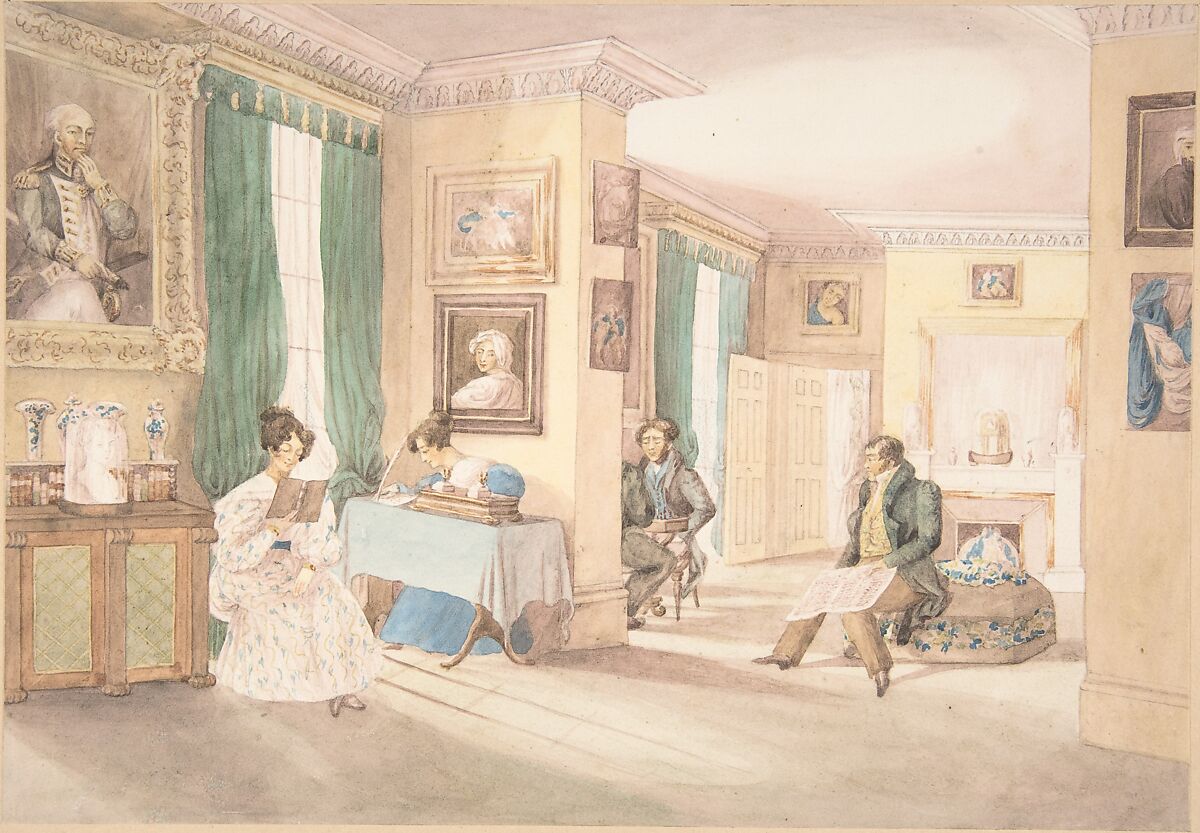 An interior at Hatton, Warwickshire, Attributed to Granddaughters of Dr. Samuel Parr (British, active 1800–30), Watercolor 