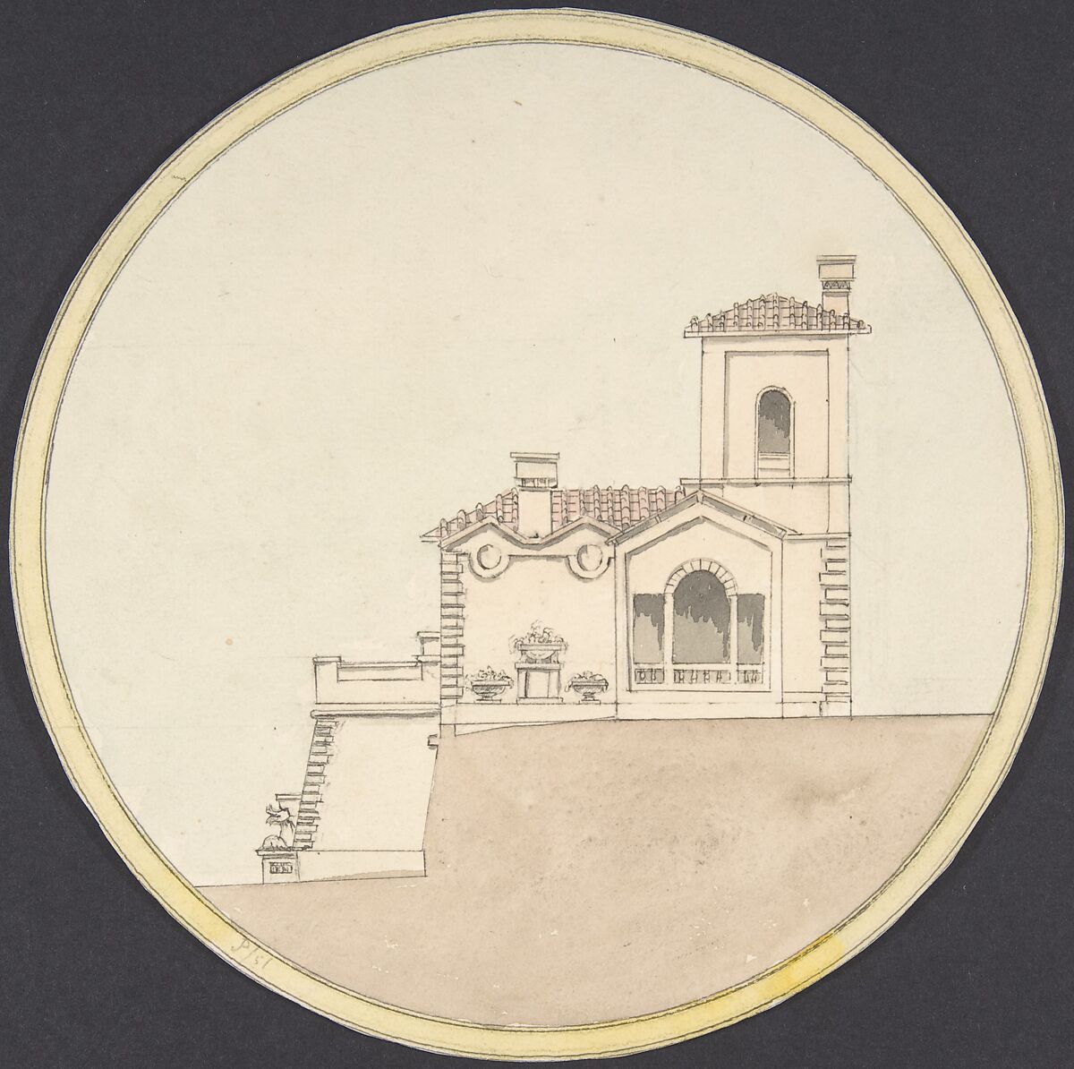 Side Elevation of an Italian Villa Style House, Anonymous, British, 19th century, Watercolor, pen and Ink 