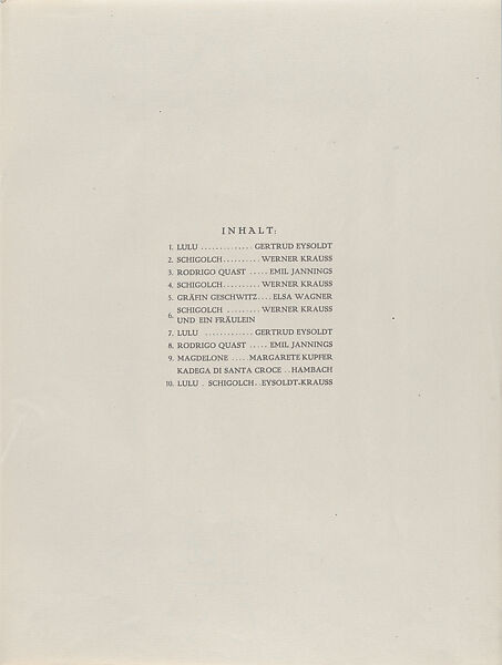 Title Page and Index for Theatrical Portraits from the "Pandora's Box" of Frank Wedekind, Emil Orlik (Austro-Hungarian, Prague 1870–1932 Berlin), Lithograph