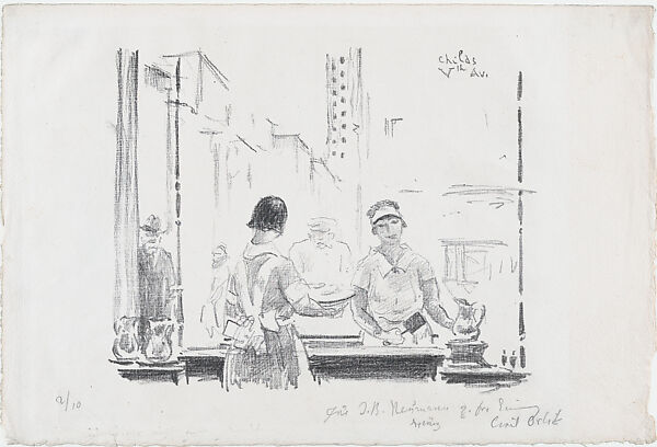 At the Lunch Counter, Childs Vth Ave, Emil Orlik (Austro-Hungarian, Prague 1870–1932 Berlin), Lithograph 
