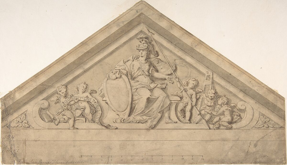 Design for a Pediment, Attributed to Bouget (French, active England, ca. 1700), Pen and ink, brush and wash 