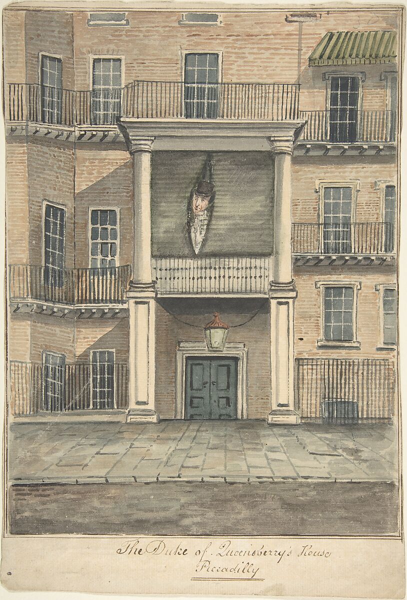 The Duke of Queensbury's House, Piccadilly, Anonymous, British, 19th century, Watercolor and pen and ink 