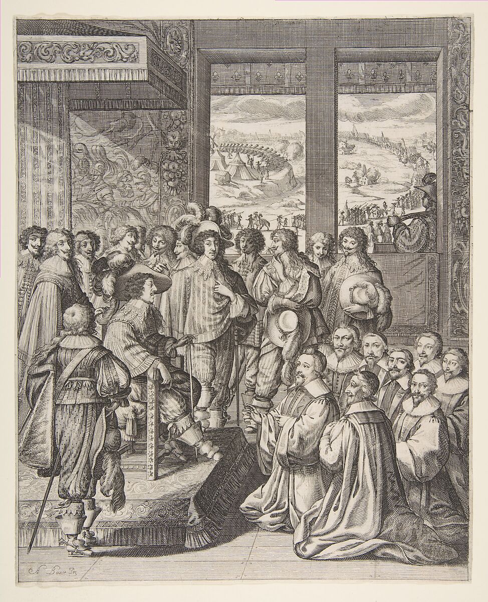 Louis XIII Listens to the Provost of the Merchants of Paris on December 23, 1628, Abraham Bosse (French, Tours 1602/04–1676 Paris), Etching and engraving 