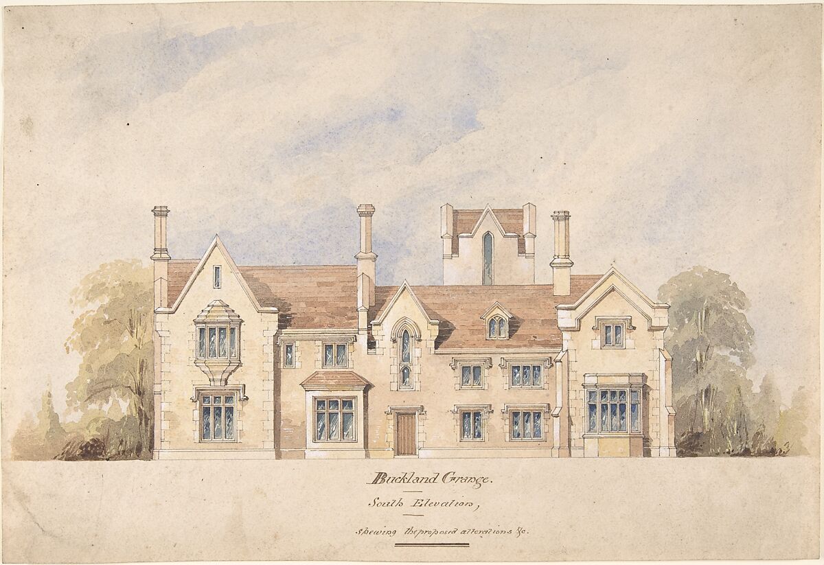 Buckland Grange, Proposed Alterations, South Elevation, Anonymous, British, 19th century, Watercolor 
