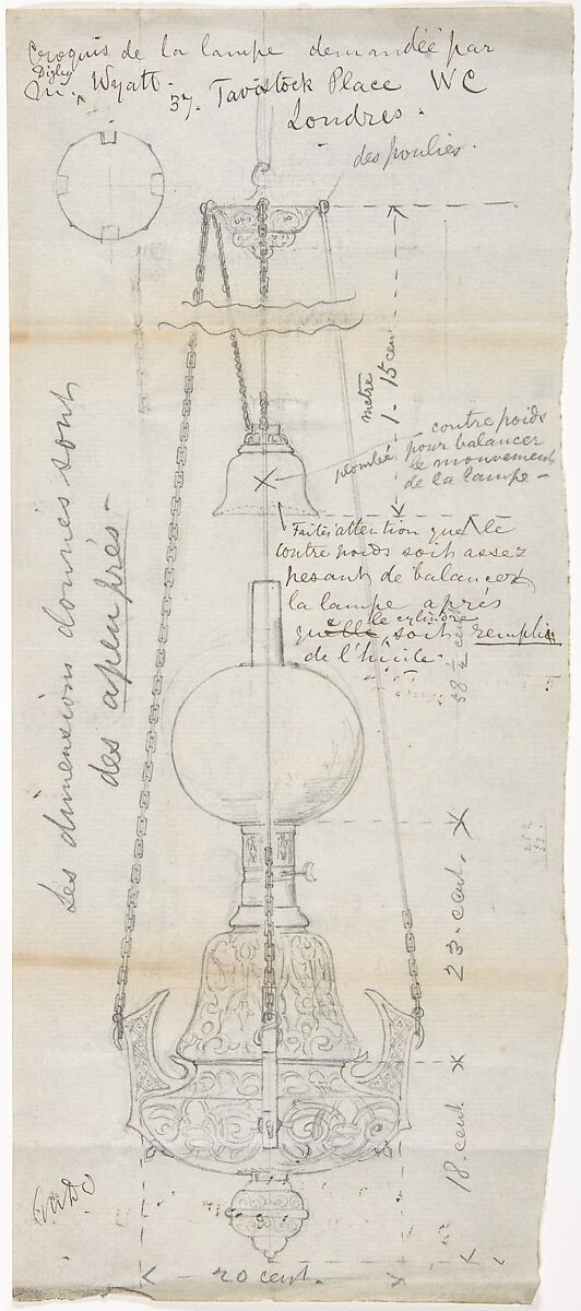 Design for a Hanging Lamp, Anonymous, British, 19th century, Graphite 