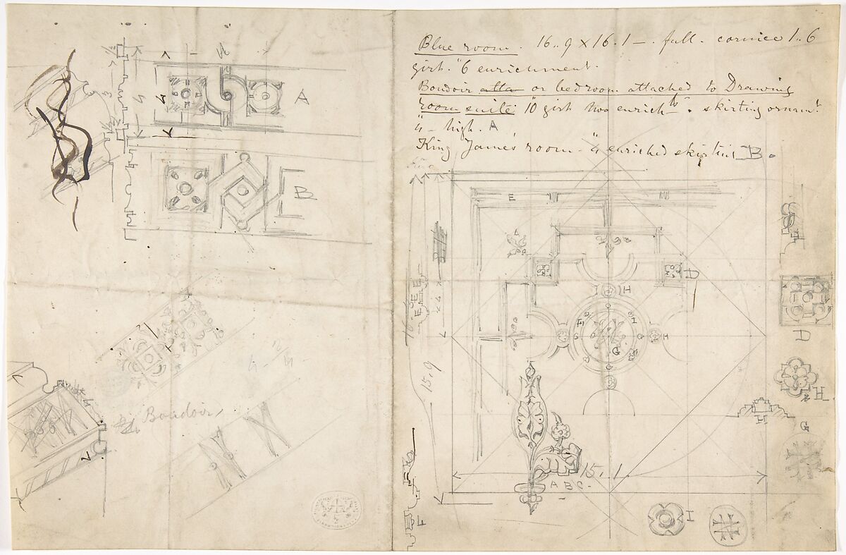 Paneled Ceiling Design, Anonymous, British, 19th century, Graphite 