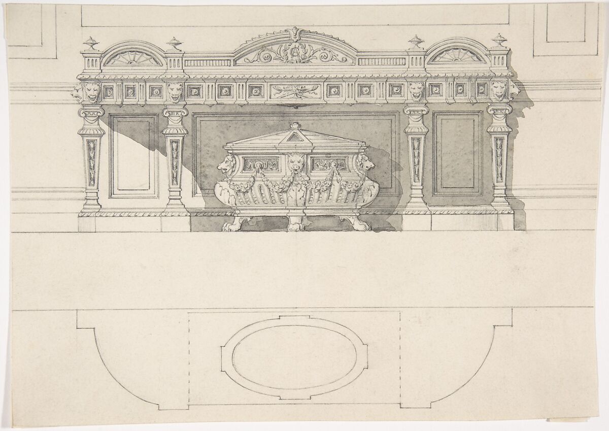 Free Standing Tomb and Canopy, Anonymous, British, 19th century, Pen and ink, brush and wash 