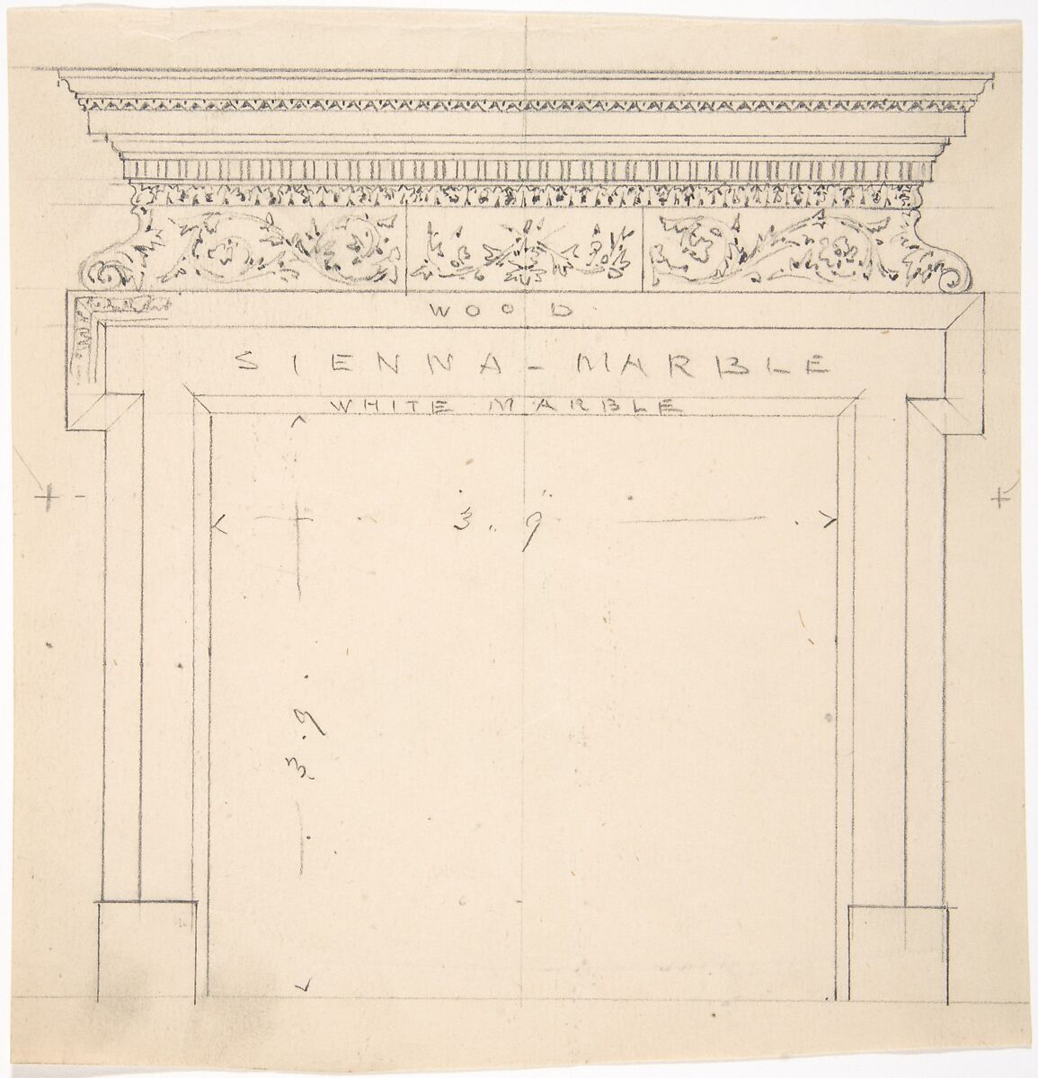 Design for a Marble Fireplace, Anonymous, British, 19th century, Graphite