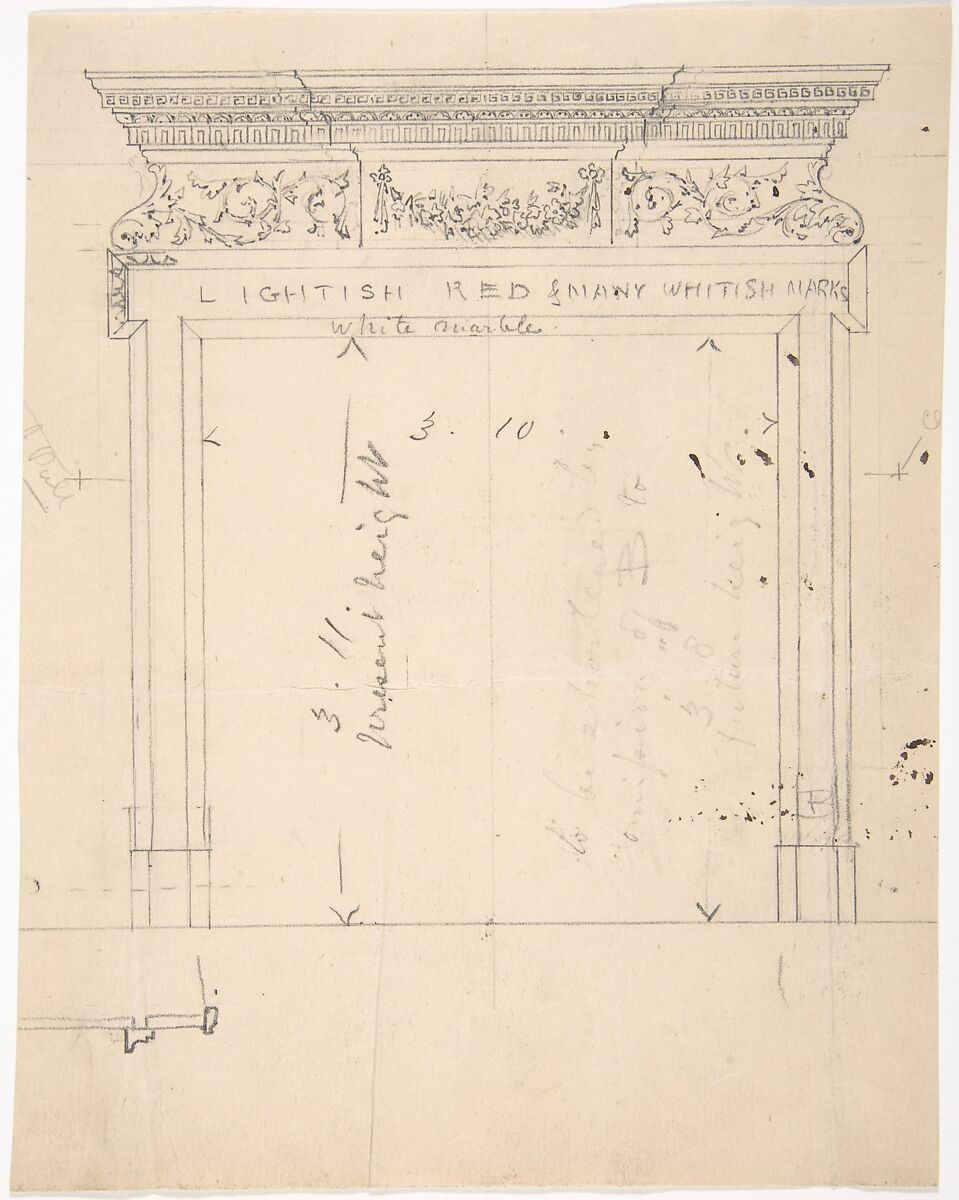 Design for a Fireplace, Anonymous, British, 19th century, Graphite 
