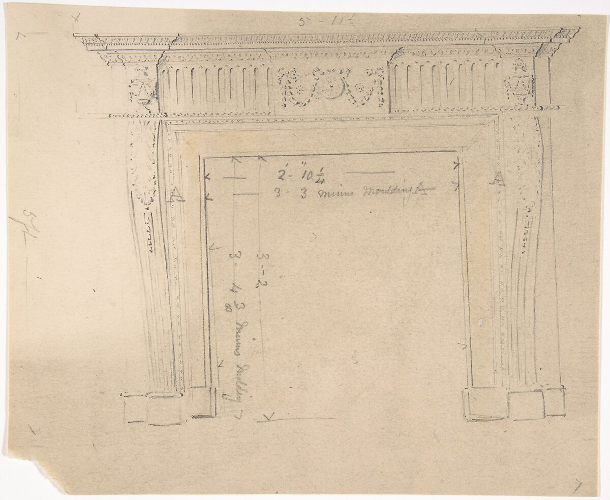 Design for a Fireplace, Anonymous, British, 19th century, Graphite 