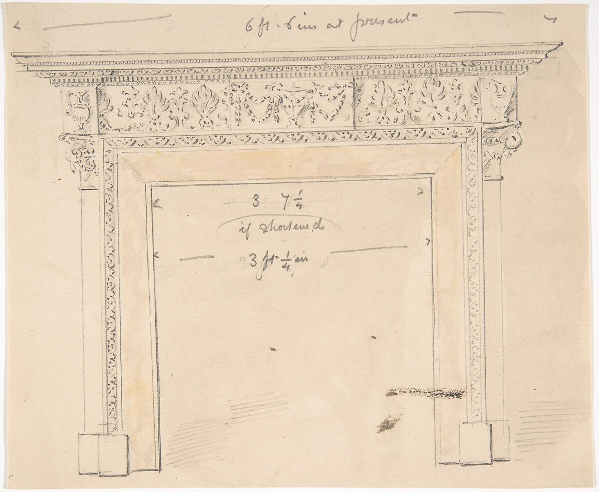 Design for a Fireplace, Anonymous, British, 19th century, Pen and ink and watercolor 