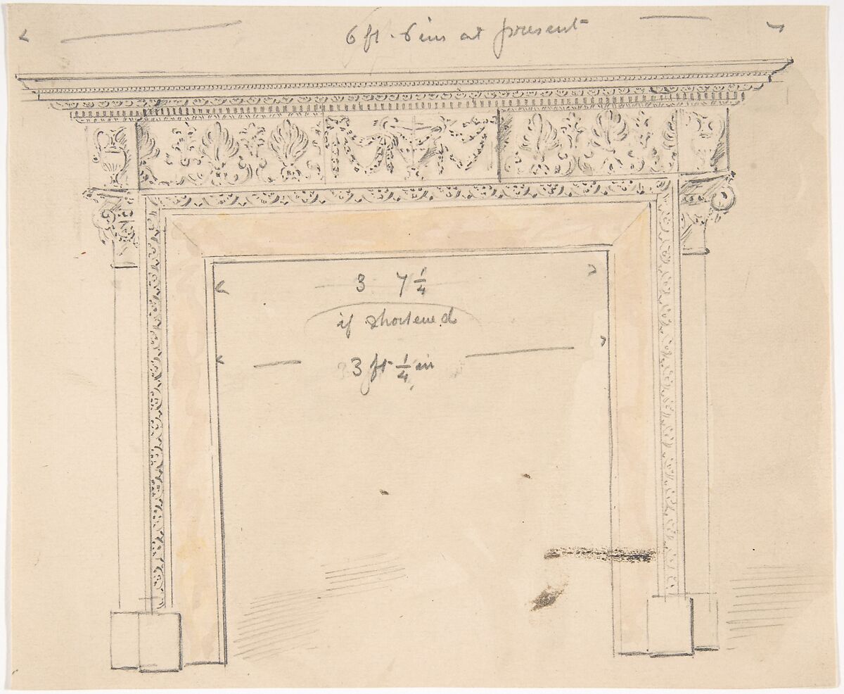 Design for a Fireplace, Anonymous, British, 19th century, Pen and ink and watercolor 