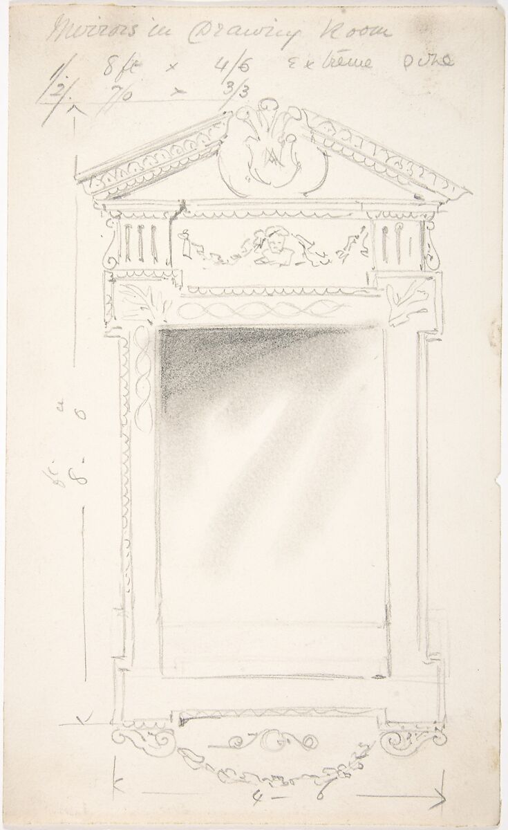 Design for a Drawing Room Mirror, for 11 Princes Gate, London, Anonymous, British, 19th century, Graphite 