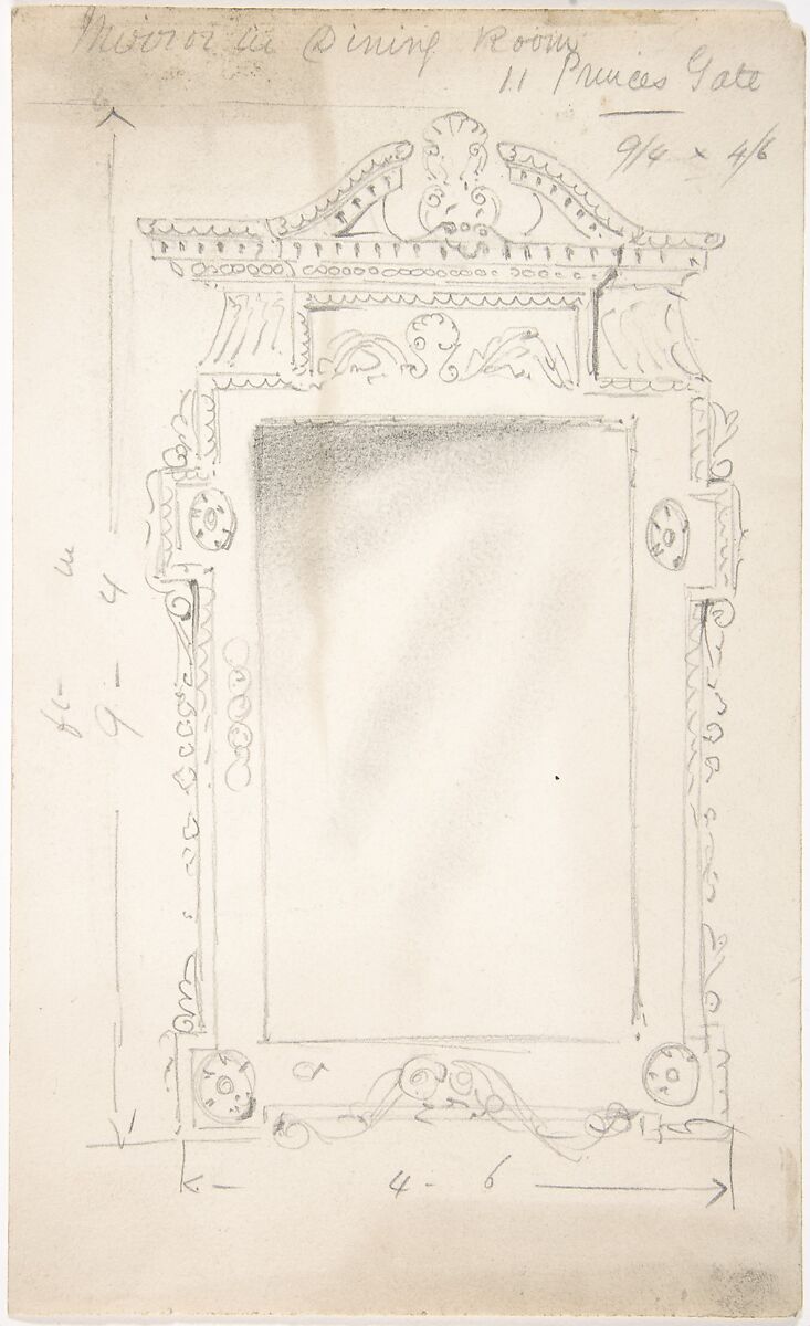 Design for a Dining Room Mirror, for 11 Princes Gate, London, Anonymous, British, 19th century, Graphite