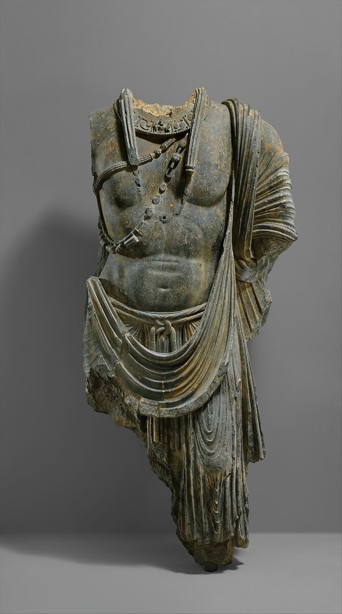 Torso of a Bodhisattva, Probably Sahri-Bahlol Workshop, Schist, Pakistan (ancient region of Gandhara, mondern Peshawar region) 