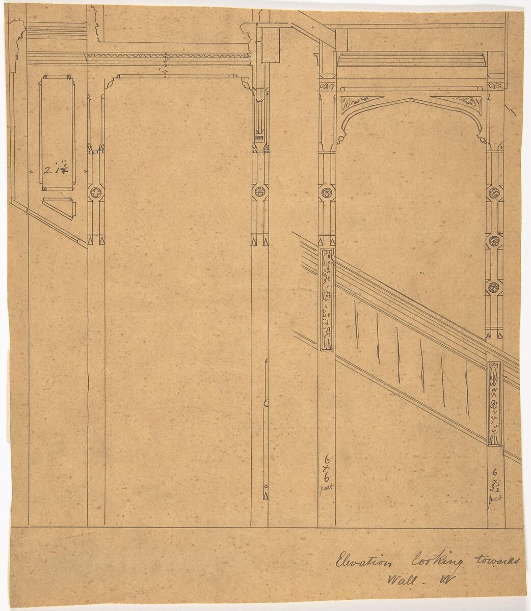 Elevation of Staircase Wall, Anonymous, British, 19th century, Pen and ink on tracing paper 