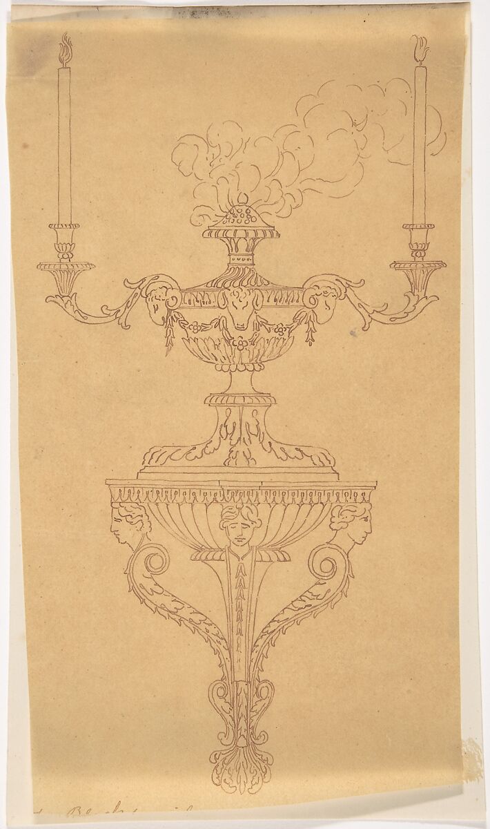Classical Incense Burner, Anonymous, British, 19th century, Pen and ink on tracing paper 