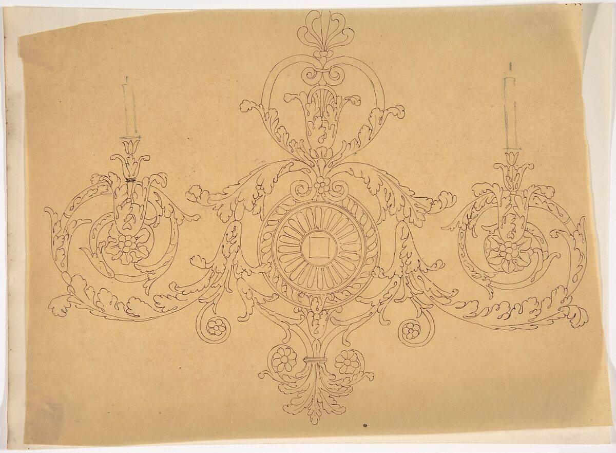 Scrolled Ornament Design, Anonymous, British, 19th century, Pen and ink on tracing paper 