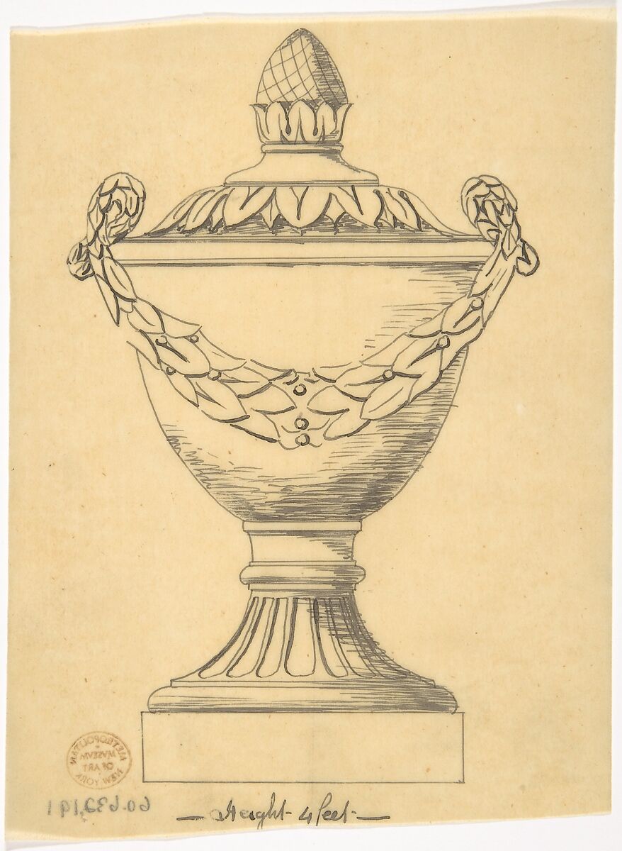 Classical Vase, Anonymous, British, 19th century, Pen and ink on tracing paper 