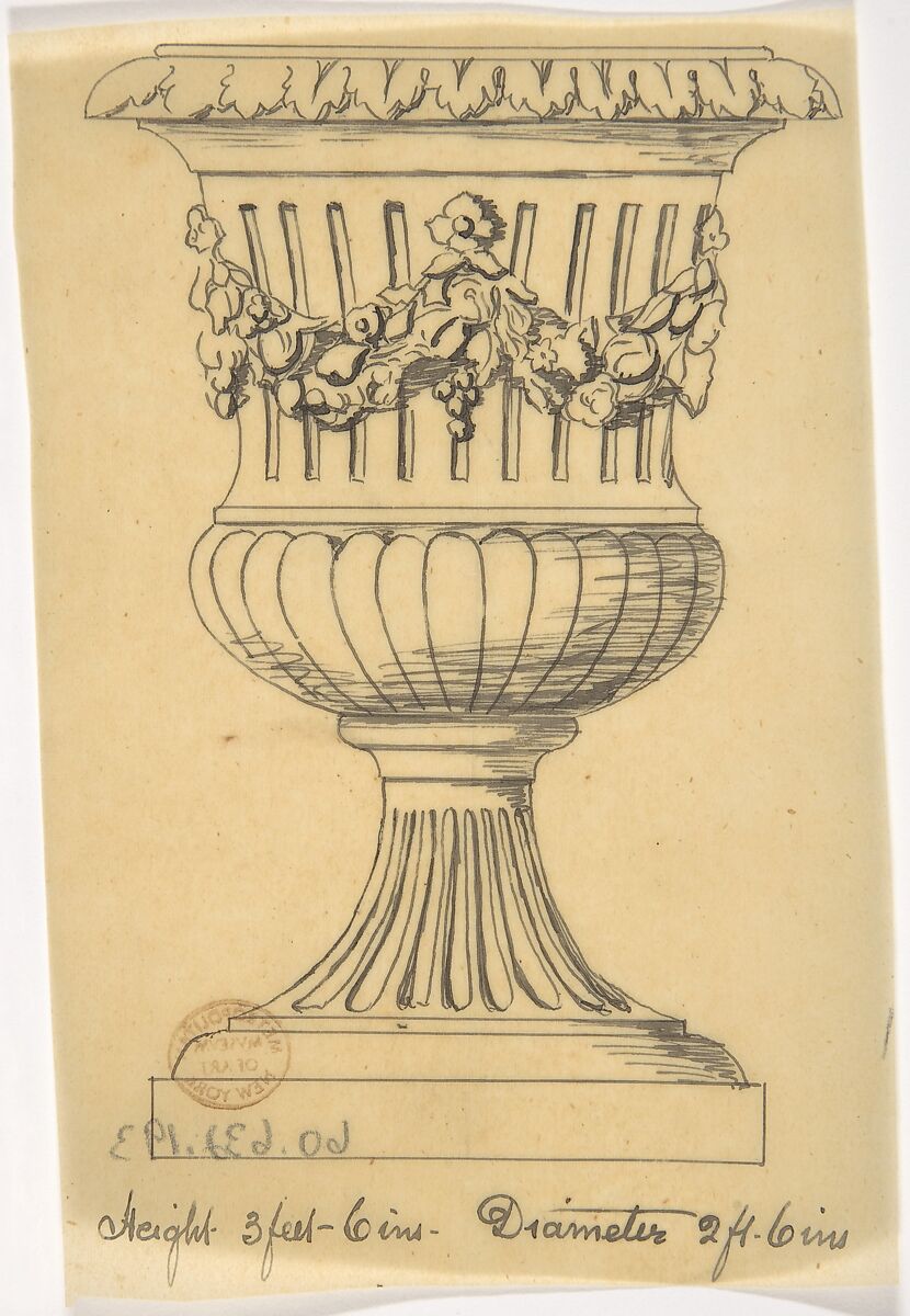 Classical vase, Anonymous, British, 19th century, Pen and ink on tracing paper 
