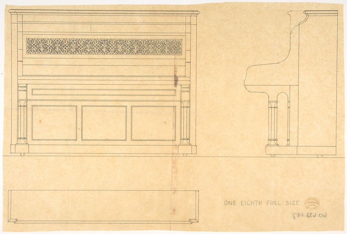Piano Design, Anonymous, British, 19th century, Pen and ink on tracing paper 