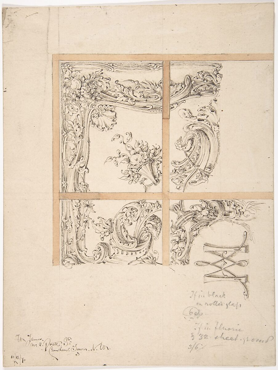 Design for Ornamental Glass, for 2 Prate Street, Camden Town, London, Anonymous, British, 19th century, Pen and ink and watercolor 