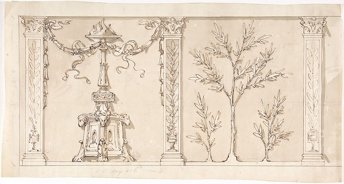 Design for a Frieze or Wall Decoration, Anonymous, British, 19th century, Pen and brown ink 