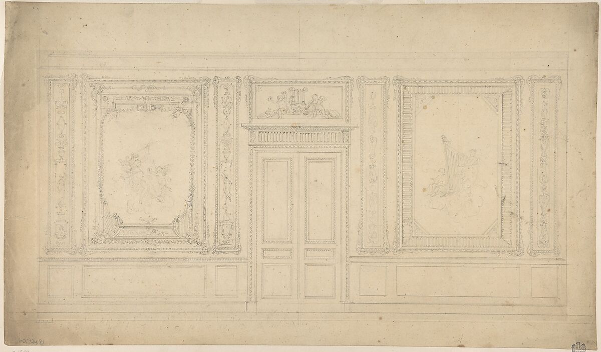 Paneled Music Room with a Door, Anonymous, British, 19th century, Graphite 