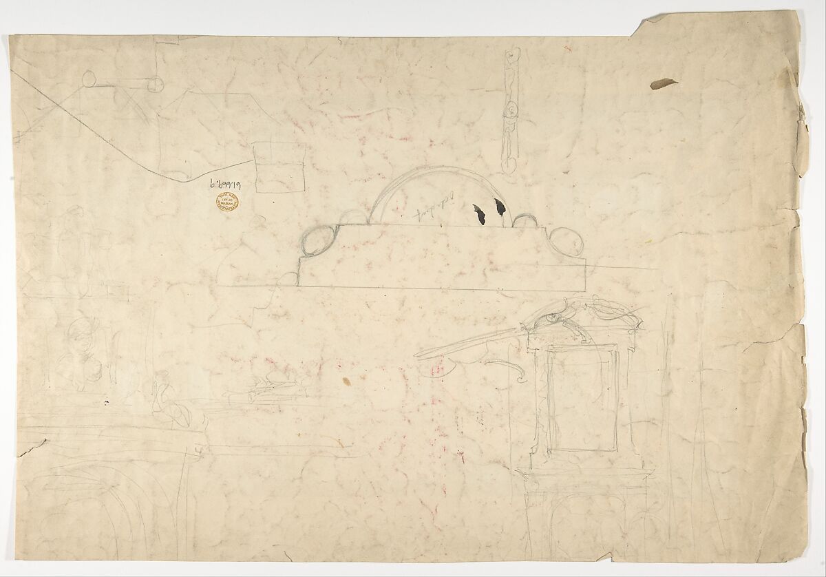 Ceiling Design, Anonymous, British, 19th century, Pen and ink and watercolor and gold