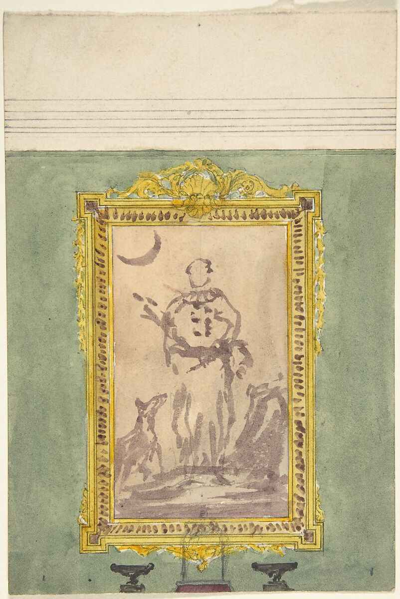 Overmantel Picture with Diana, Anonymous, British, 19th century, Watercolor, pen and ink 