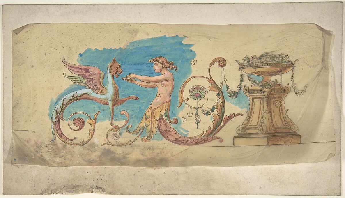 Grotesque Frieze, Anonymous, British, 19th century, Watercolor on tracing paper 