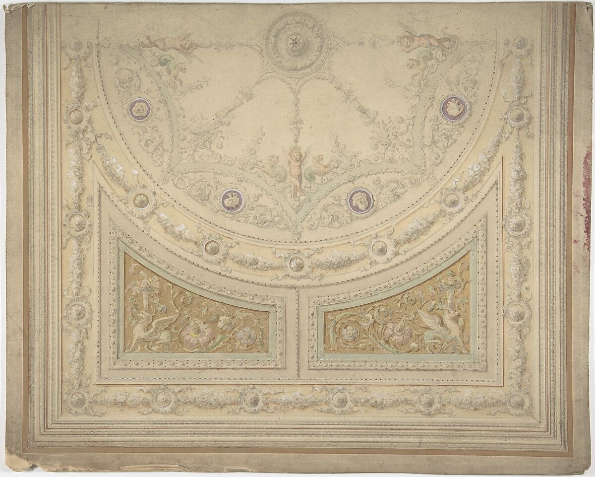 Ceiling Design, Half of a Circle, Anonymous, British, 19th century, Watercolor with gold 