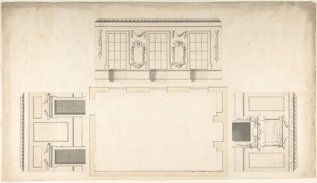 Anonymous, British, 18th century | Room Design Showing Plan and Three ...