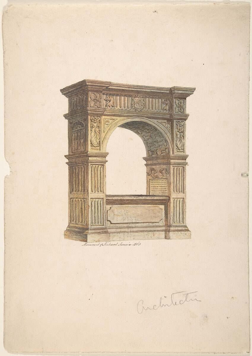Monument of Richard Jervoice, 1563, Anonymous, British, 19th century, Watercolor, pen and ink, brush and wash 