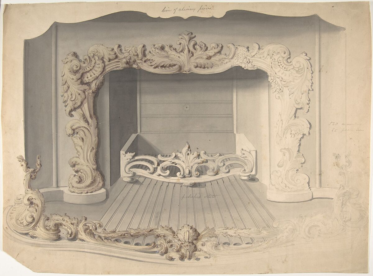Iron Grate with Acanthus Ornament, Anonymous, British, 19th century, Brush and bray and brown wash with touches of watercolor 