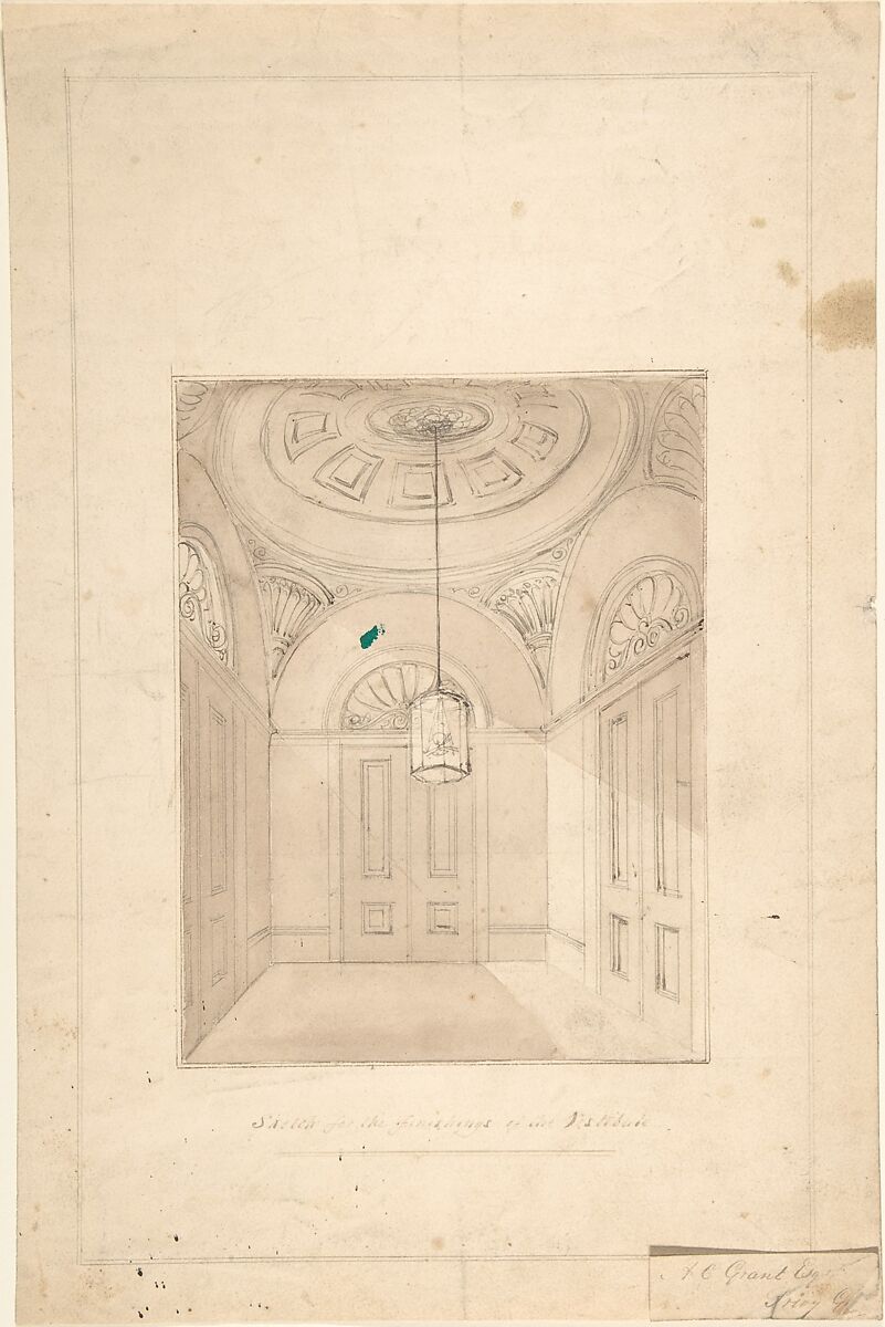Design for a Vestibule for A. C. Grant, Priory Grove, Perspective, Anonymous, British, early 19th century, Pen and ink, brush and wash 