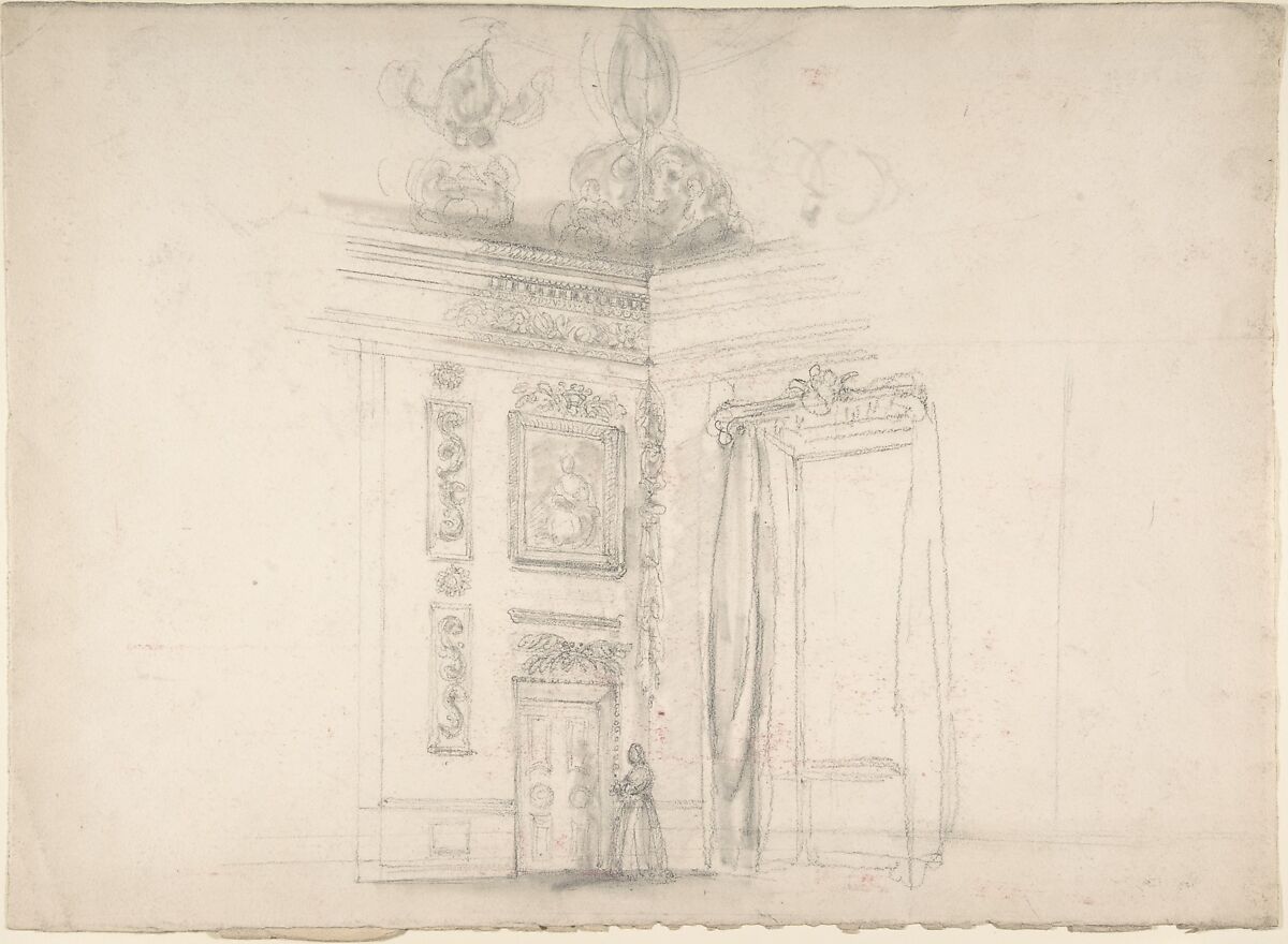 Corner of a Room with a High Coved Ceiling, Anonymous, British, 19th century, Graphite 