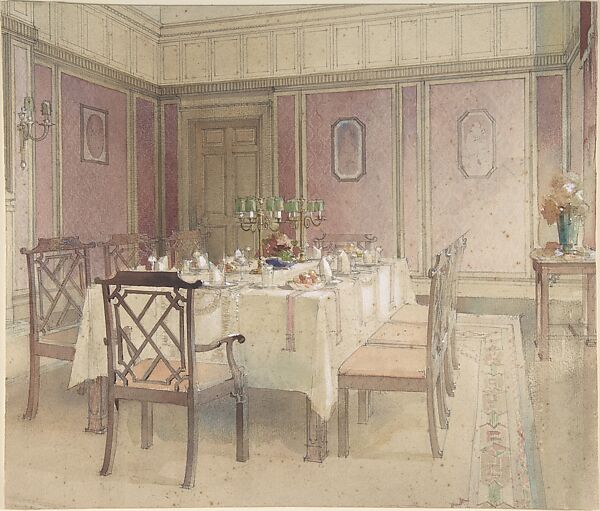 View of a Dining Room, Anonymous, British, 20th century, Watercolor 