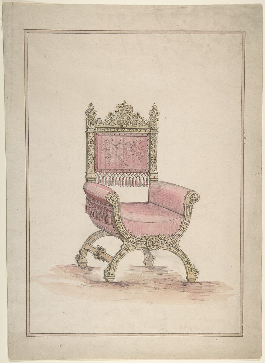Gothic Style Chair, Anonymous, British, 19th century, Graphite and watercolor 