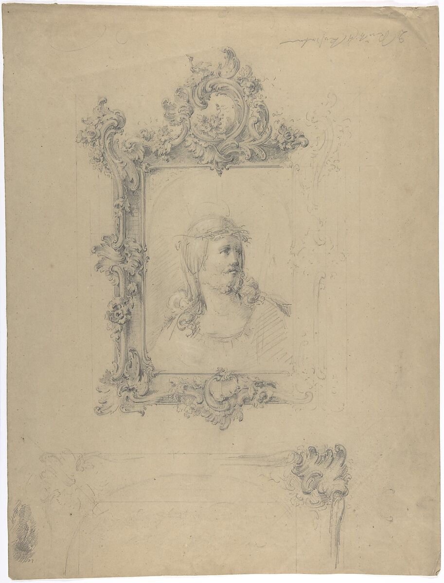 Two Rococo Frames, with Christ as Man of Sorrows in Upper Design, Anonymous, British, 19th century, Graphite 