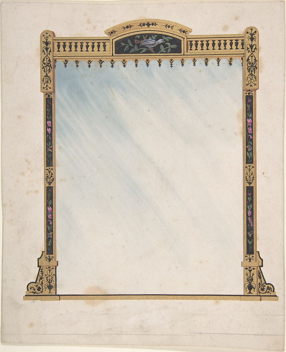 Design for a Mirror, Anonymous, British, 19th century, Pen and ink, watercolor and gouache (bodycolor) 