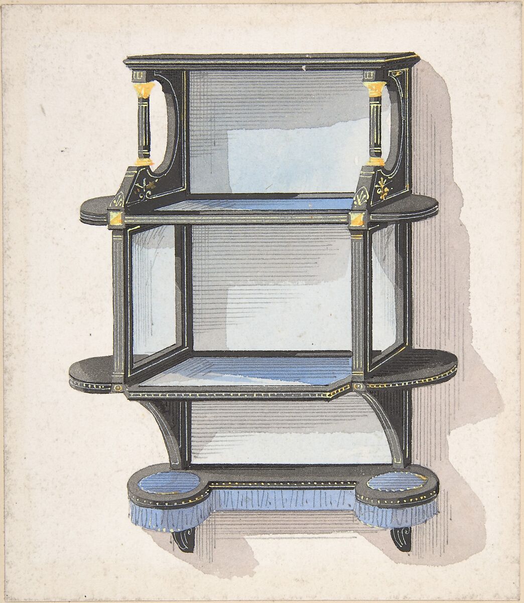 Design for Hanging Shelves, Anonymous, British, 19th century, Pen and ink, watercolor and gouache (bodycolor) 