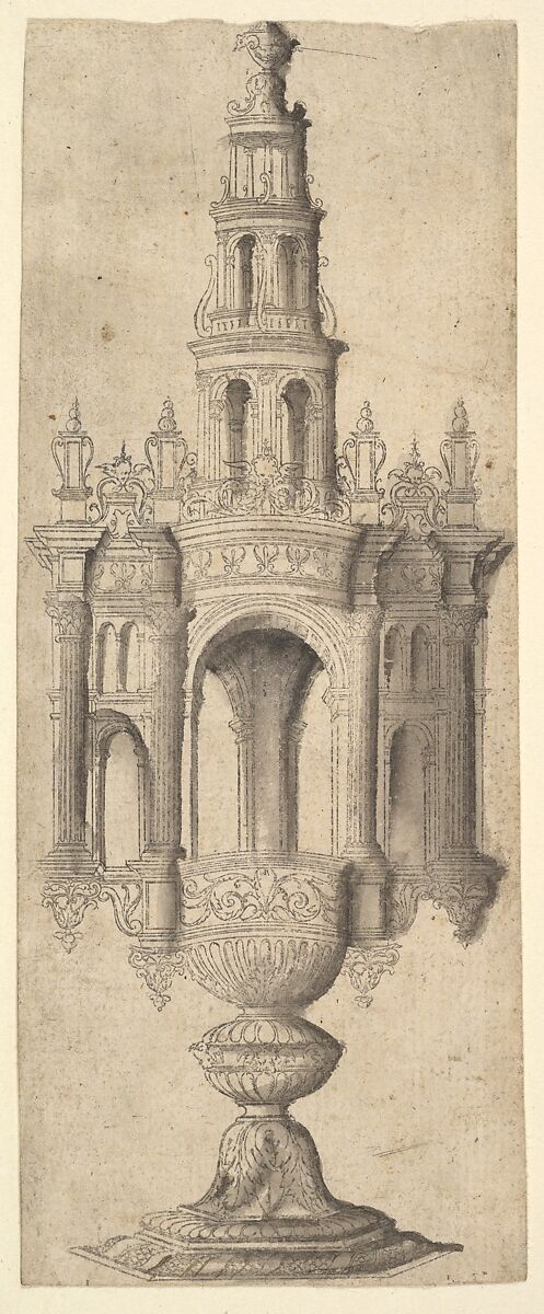 An Architectural Monstrance, Anonymous, French, 16th century, Etching with gray wash 