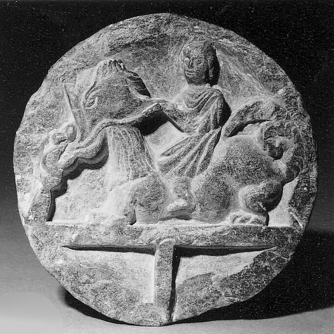 Dish with Sea Monster Bearing a Female, Stone, Pakistan (ancient region of Gandhara) 