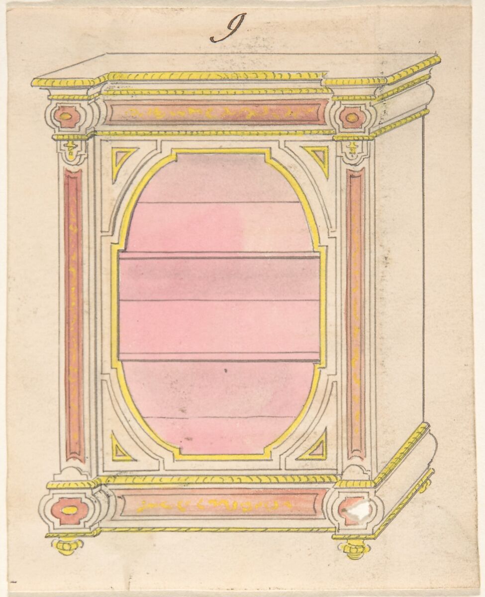 Cabinet Design, Anonymous, British, 19th century, Pen and ink and watercolor 