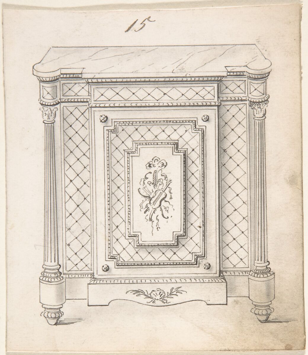 Design for a Marble-topped Cabinet with Musical Ornament, Anonymous, British, 19th century, Pen and ink 