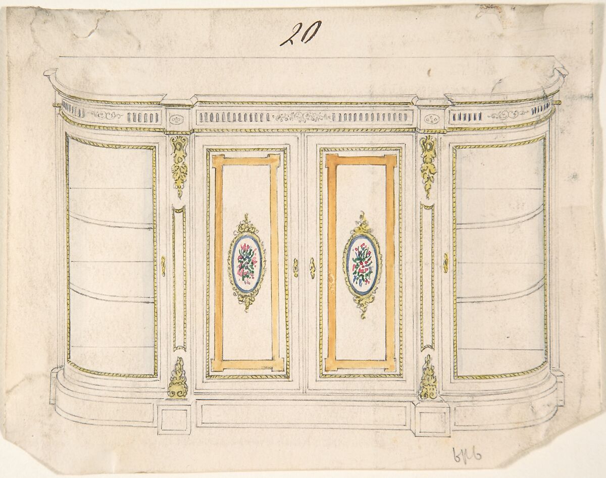 Cabinet Design, Anonymous, British, 19th century, Pen and ink and watercolor 